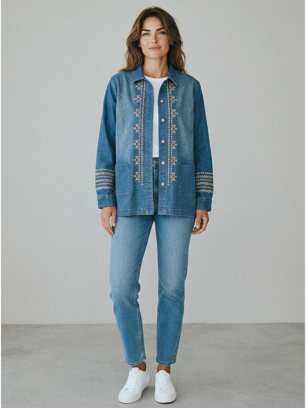 Canyon Retreat Embroidered Denim Top-Size M/L-Blue Denin